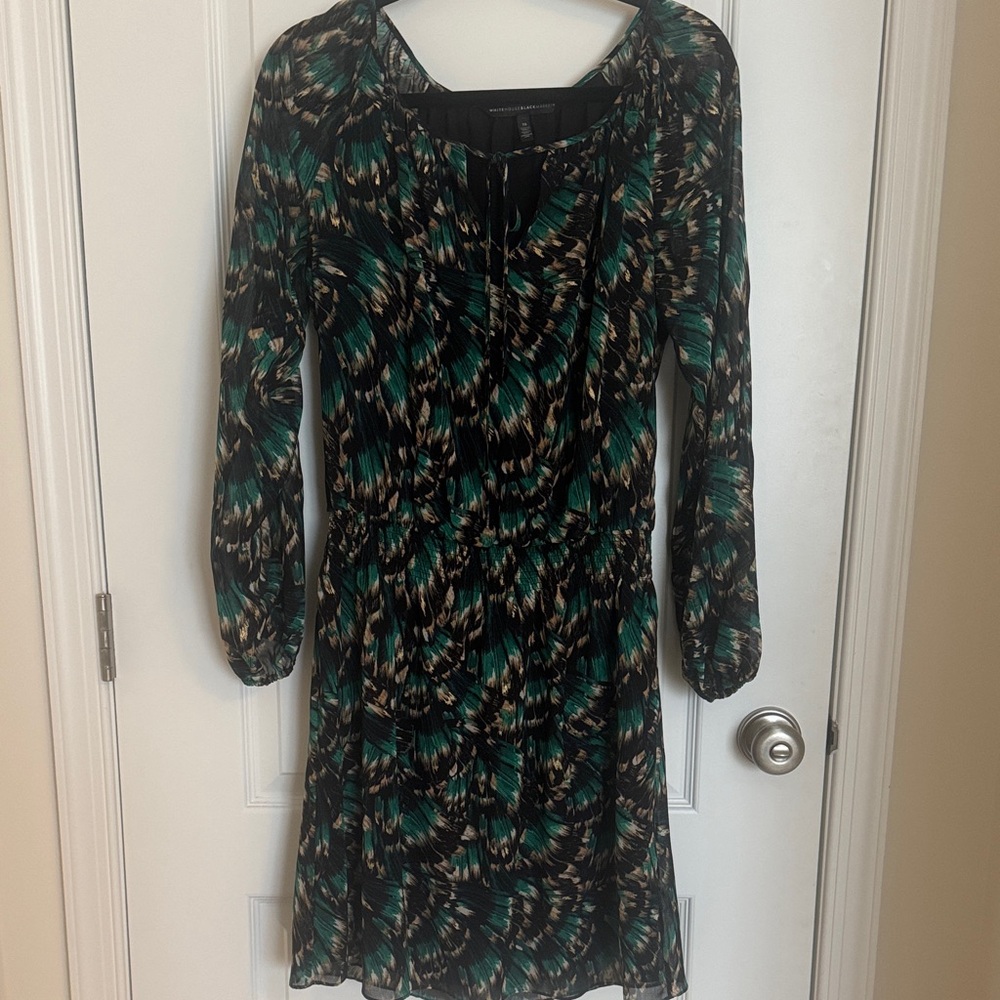 White House Black Market Teal and Black Long Sleeve Dress